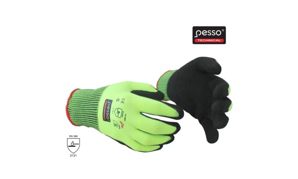 Nailoninės darbo pirštinės grublėtu nitrilu Pesso Nailoninės darbo pirštinės grublėtu nitrilu Pesso